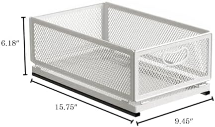 Sliding Cabinet Basket Organizer Drawer Self Adhesive Slide out Pantry Shelves Heavy Duty Carbon Steel Slide Cabinet Storage Basket with Handle for Bathroom Kitchen Home