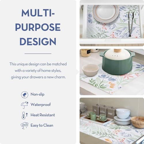 Drawer Shelf Liner, Non-Slip Kitchen Cabinet Liners Non-Adhesive Thick Strong Grip Waterproof Mats Protect Dresser Shelves Cupboard Bathroom Cabinets, Green Plaid, 23.6 in X 30 FT