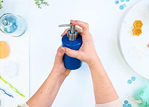 NAT & Jules Chic Modern Rounded 4.5 inch Ceramic Bathroom Accessories Set of 4 - Home Décor & Organization Perfect for Bath or Kitchen Household Essentials, Matte Blue