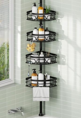 KEGII Corner Shower Caddy Tension Pole, Fan-Shaped Large Capacity Organizer