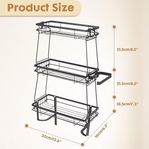 PowerKing Over The Toilet Storage Shelf, 3 Tier Bathroom Organizer, Black