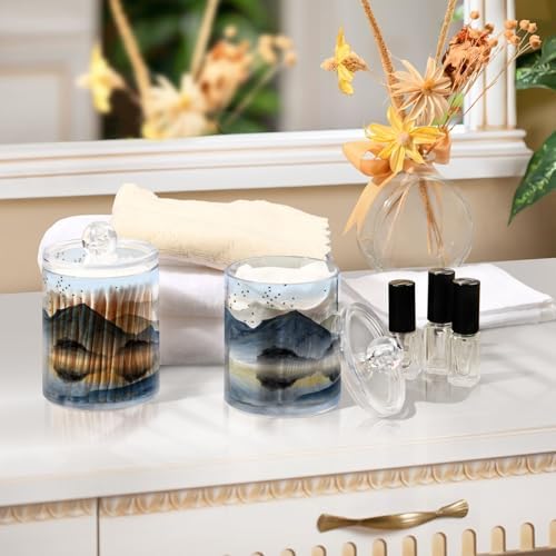 MNSRUU 4 Pack Qtip Holder Organizer Dispenser Abstract Art Mountains and Birds Bathroom Containers Bathroom Vanity Storage Canister Apothecary Jars for Cotton Swabs/Pads/Floss