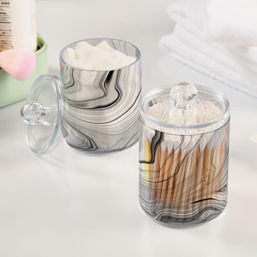 MNSRUU 4 Pack Qtip Holder Organizer Dispenser Fashion Grey Marble Bathroom Containers Bathroom Vanity Storage Canister Apothecary Jars for Cotton Swabs/Pads/Floss