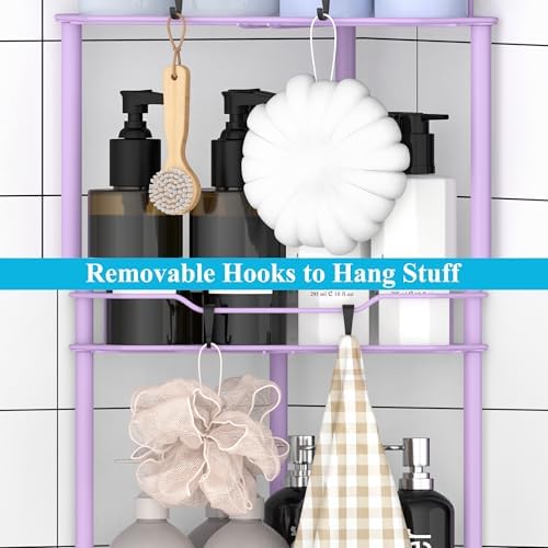 HuggieGems Metal Floor Standing Corner Shower Caddy, Light Purple, 4 Tier