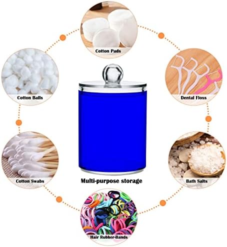 SHJI Blue Qtip Holder Organizer Dispenser Cotton Swabs Cans Plastic Jars with Lid Set 4 Pack Bathroom Storage Canister for Cotton Ball Floss Cotton Pads