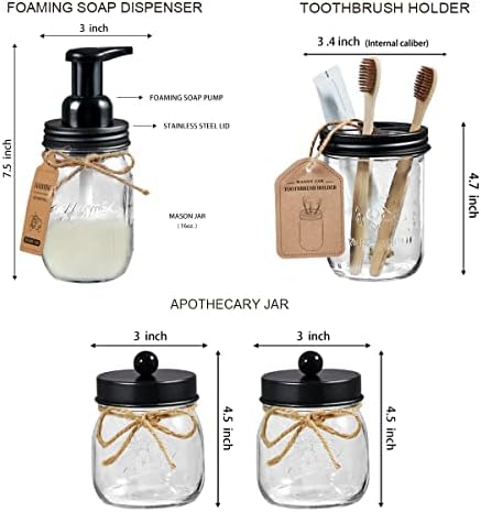 SheeChung Glass Mason Jar Bathroom Accessories Set, 6Pcs Farmhouse Decor