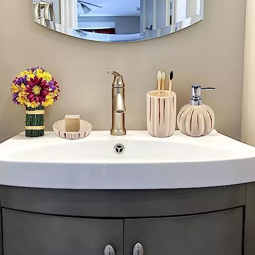 Fall Bathroom Accessory Set of 3, Harvest Pumpkin Bathroom Decor, Ceramic Bathroom Accessories Complete -Toothbrush Holders, Soap Dispenser, Soap Dish, Bathroom Organizer for Countertop