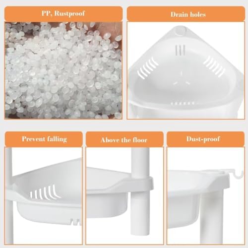 ELYKEN Corner Shower Caddy Standing, 3 Tier Plastic Shower Organizer, White