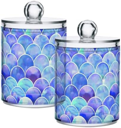 MNSRUU 2 Pack Qtip Holder Organizer Dispenser Watercolor Rainbow Scales Of Mermaid Bathroom Storage Canister Cotton Ball Holder Bathroom Containers for Cotton Swabs/Pads/Floss