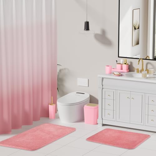 XLHOMO Pink Bathroom Set, Bathroom Sets with Shower Curtain and Rugs