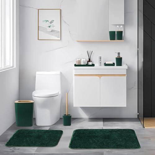 XLHOMO Green Bathroom Set, Bathroom Sets with Shower Curtain and Rugs