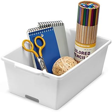 madesmart Small Deep Storage Bin, Multipurpose Organizer for Kitchen, Bathroom & Office, Organizer for Cutlery, Peeling Tools, Spatulas, Non Slip, Soft Grip Lining, Durable, White