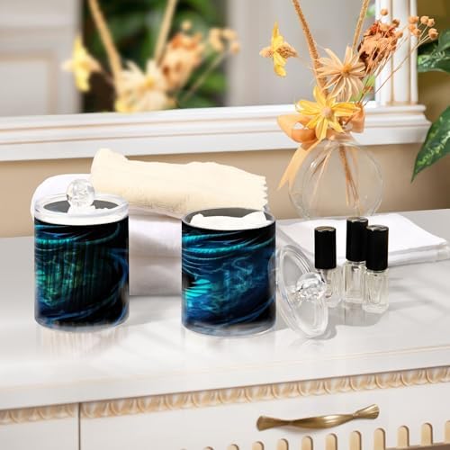 Blueangle 2 Pack Blue Dragon Qtip Holder Dispenser for Cotton Ball, Cotton Swab - Plastic Apothecary Jar Set for Bathroom Canister Storage Organization（899）