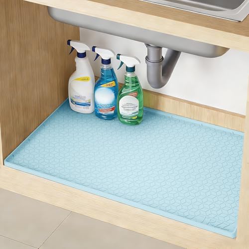 TRZZ Waterproof Under Sink Mat, 34"x19", Drip Tray Shelf Liner, Light Blue