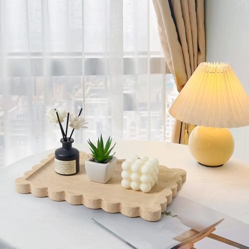 Scalloped Natural Travertine Tray - Decor Stone Tray for Bathroom & Vanity