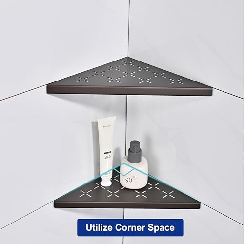 Corner Shower Shelf, 2-Pack Shower Shelves SUS304 Stainless Steel Bathroom Shelves for Tile Walls, Recessed Corner Shelf Organizer Rack, No Drilling (Bronze, 10"-2 Pack)