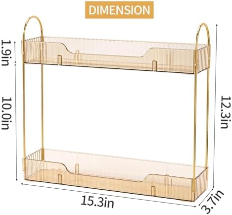 Bathroom Countertop Organizer, 2-Tier Slim Vanity Storage Rack for Bathroom Sink, Narrow Counter Organizer for Toiletries Skincare Perfume with Gold Plastic Trays, Gold