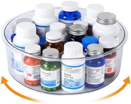 Medicine Bottle Organizer, Medicine Organizer for Cabinet, 10.24" Diameter, Transparent Lazy Susan Medicine Cabinet Organizer for Supplement Vitamin Pill Bottle Storage