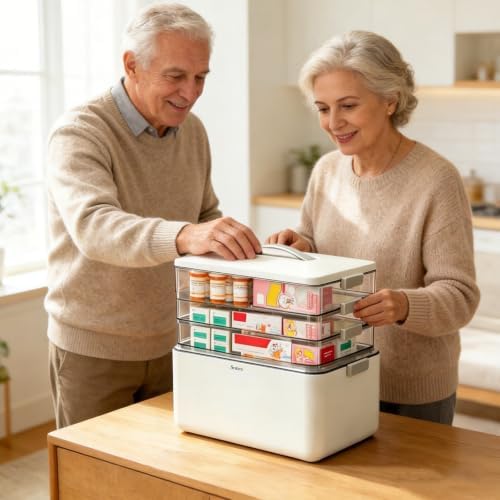 3-Tier ExtraTall Medicine Cabinet Organizer - Medicine Cabinet with Handle Multipurpose Medicine and Pill Bottle Organizer for Bathroom Cabinets, Pantry Shelves, Dorm Rooms, Home Storage, and Travel