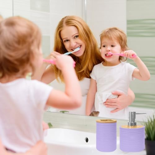 2 PCS Bathroom Accessories Set, Purple Soap Dispenser and Toothbrush Holder