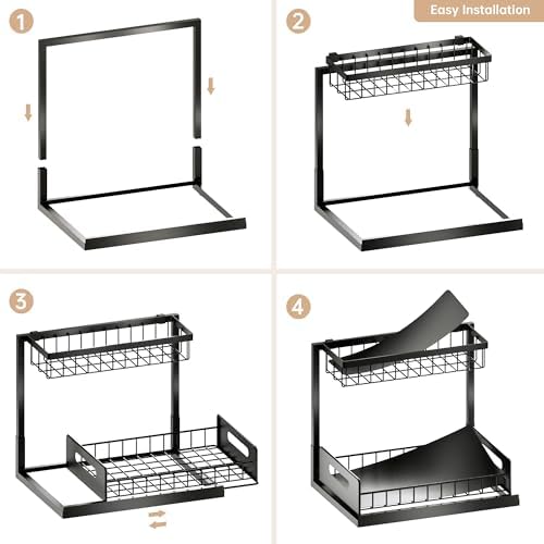 Under Sink Organizer and Storage, Slide Out Cabinet Organizer, Pull Out Sink Shelf for Kitchen Bathroom Laundry, Black, 1 Pack