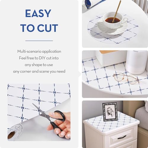 Drawer Shelf and Cabinet Liner, Thick Strong Grip,Shelf Liners Non-Adhesive Liners Protect Kitchen Cabinets and Cupboard, Bathroom Drawers,Under Sink Mat, 23.6IN X 10FT, Blue Stripe