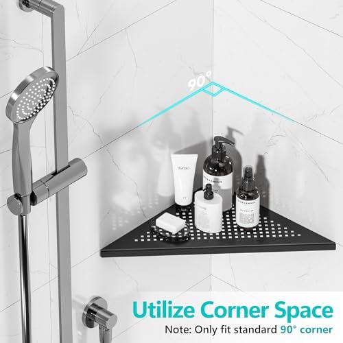 Qeke Corner Shower Shelves, 12” Recessed Tile Shower Shelf Black, 2 Pack