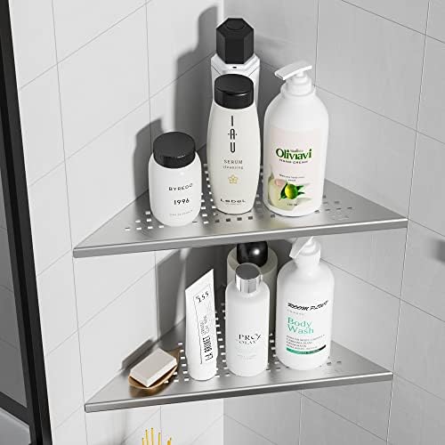 Qeke Corner Shower Shelves, 10” Recessed Tile Shower Shelf Brushed, 2 Pack