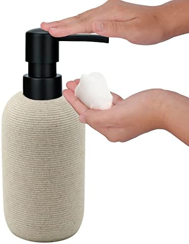 Beige Resin Bathroom Accessory Set, 5 Pcs Bathroom Accessories Set with Lotion Dispenser,Soap Dish,Toothbrush Holder,Vanity Tray,Qtip Holder Dispenser, Modern Bathroom Decor and Housewarming Gift Set