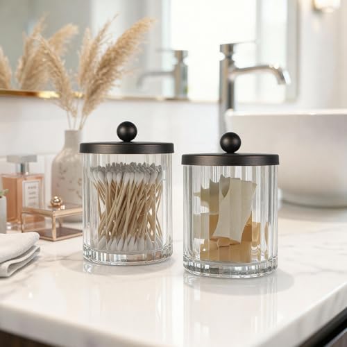 Amolliar Apothecary Jars, Clear Glass Bathroom Qtip Holder(Bronze 4 Pack)
