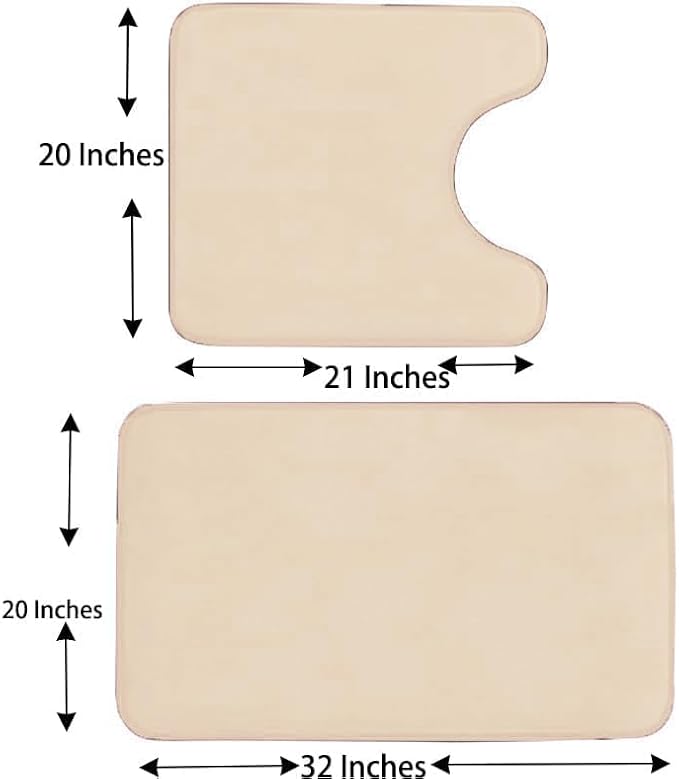 Madeals Memory Foam Bathroom Toilet Rug Set 4 Piece with Toilet Lid Cover and Tank Covers Beige
