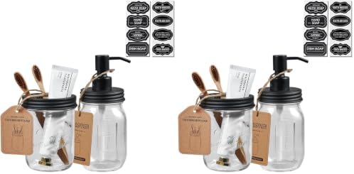 SheeChung Mason Jar Bathroom Accessories Set, 2Pcs Glass Bathroom Accessory Set, Soap Dispenser, Toothbrush Holder, Bathroom Decor, Rustic Farmhouse Decor - Black (Pack of 2)