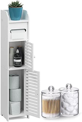 Hearth & Harbor Bathroom Storage Organizer with Cabinet, 2 Apothecary Jars, Shelf Organizer, White