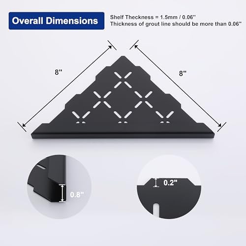 8" Corner Shower Shelf, 2-Pack Shower Shelves SUS304 Stainless Steel Bathroom Shelves for Tile Walls, Recessed Corner Shelf Organizer Rack, No Drilling (Matte Black)
