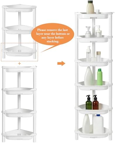 ELYKEN Corner Shower Caddy Standing, 3 Tier Plastic Shower Organizer, White