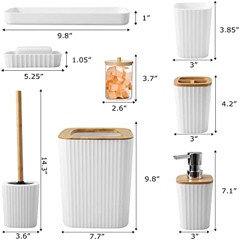 XLHOMO Bathroom Accessory Set, 9-Piece White Bathroom Set with Trash Can