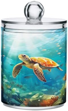 MNSRUU 2 Pack Qtip Holder Organizer Dispenser Sea Turtle Pink Bathroom Storage Canister Cotton Ball Holder Bathroom Containers for Cotton Swabs/Pads/Floss