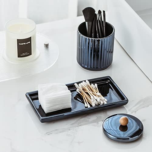 Holder Bathroom Set with Tray and 2 Piece Apothecary Jar Canister with Lid