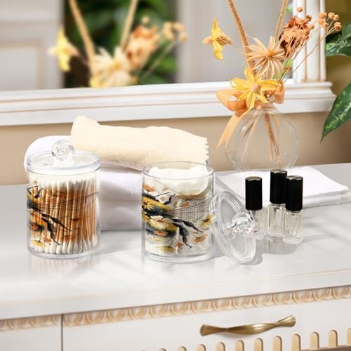 ALAZA Bumble Floral Bee 4 Pack Qtip Holder Dispenser for Cotton Swabs, Balls, Pads, Floss 10 oz Plastic Canister Organizer