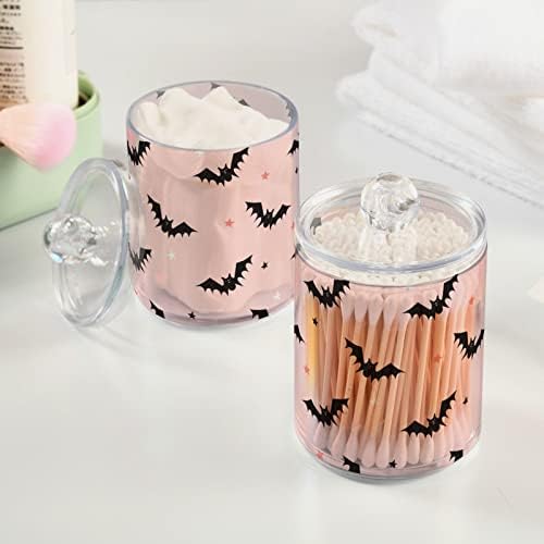 2 Pack Plastic Qtips Holder Halloween Bat Bathroom Organizer Canisters for Cotton Balls/Swabs/Pads/Floss,Plastic Apothecary Jars for Vanity