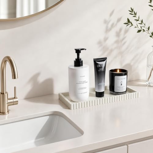Silicone Bathroom Tray Vanity Tray Kitchen Counter Decor, Medium, Beige