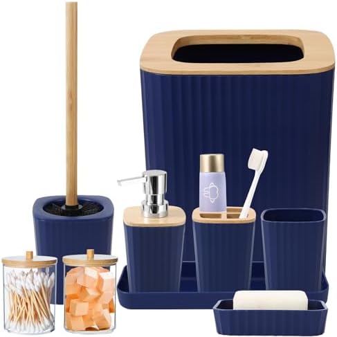 XLHOMO Blue Bathroom Set, Blue and Gold Bathroom Accessories Set, 9 Pieces
