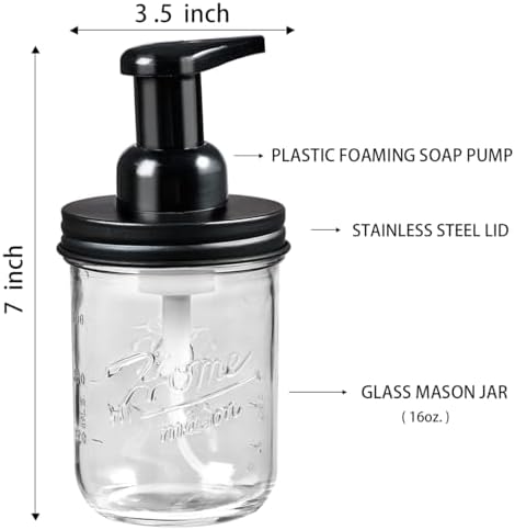 SheeChung Mason Jar Foaming Soap Dispenser and Toothbrush Holder Set, Black
