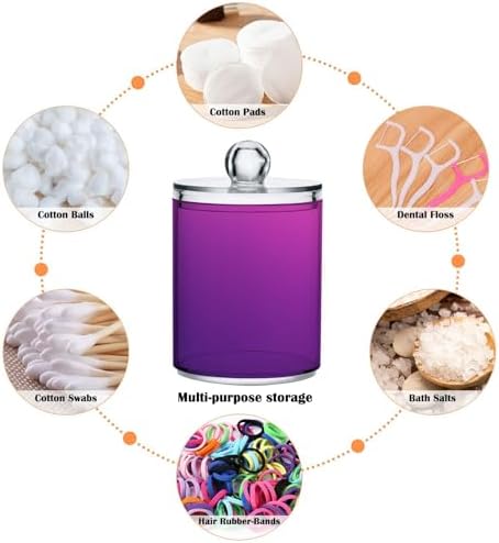 Gredecor 4 Pack Gradient Purple Qtip Holder Organizer Dispenser Clear Bathroom Storage Canister Cotton Ball Holder Bathroom Containers for Cotton Swabs/Pads/Floss