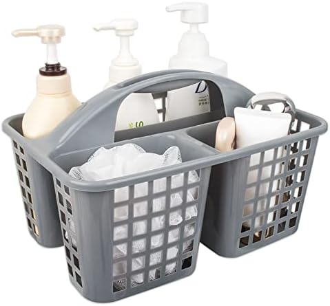 Portable Shower Caddy Basket Plastic Storage Basket with Compartments Grey