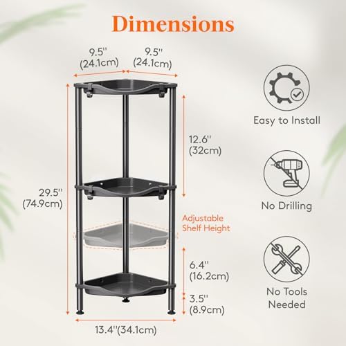 Lifewit 3 Tier Corner Shower Caddy with Hooks, Bathroom Organizer, Black