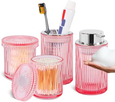 4pcs Pink Glass Bathroom Accessories Set
