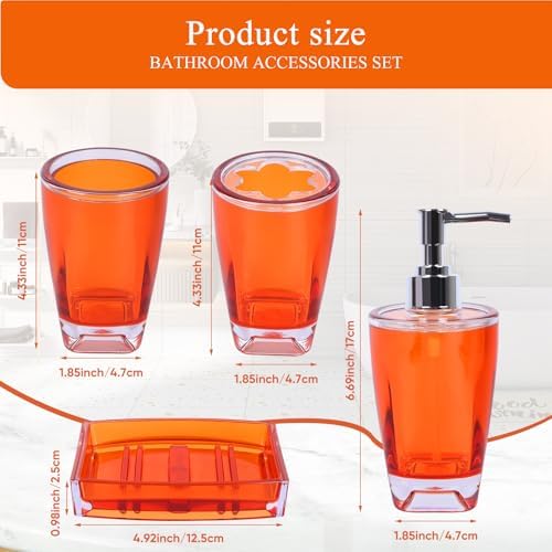 LGURT 4-Pc Orange Bath Accessories Set — Dispenser, Dish, Cup & Holder