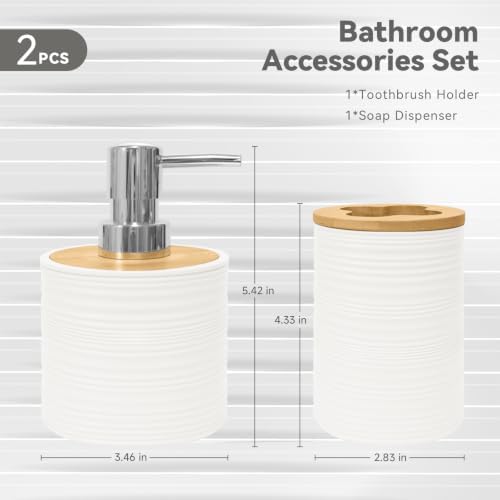 2 PCS Bathroom Accessories Set, White Soap Dispenser and Toothbrush Holder