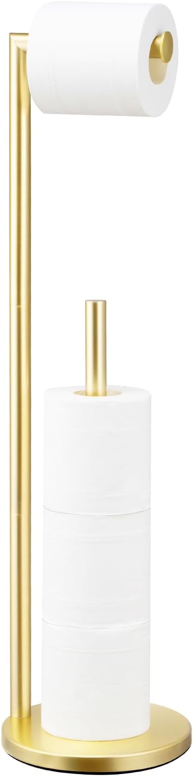Toilet Paper Holder Stand, Bathroom Free Standing with Storage, Gold | Rustproof Toilet Paper Roll Holder for 4 Rolls,with Non-Slip Stable Base,Bathroom Organizers and Storage